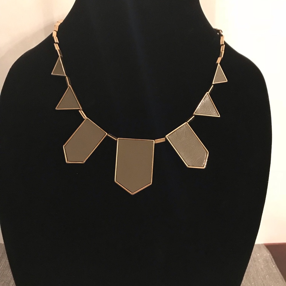 House of Harlow grey leather and gold necklace
